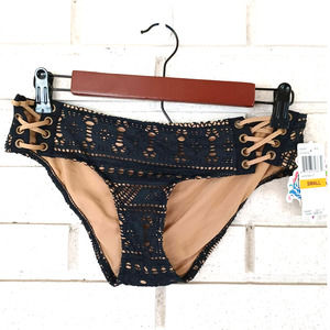BECCA Black Tan Lace Bikini Swim Bottoms Lace Up Sides NEW!
